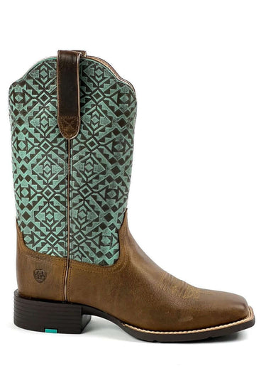 Women's side Cowboy Boots round up wide square toe pattern by Ariat