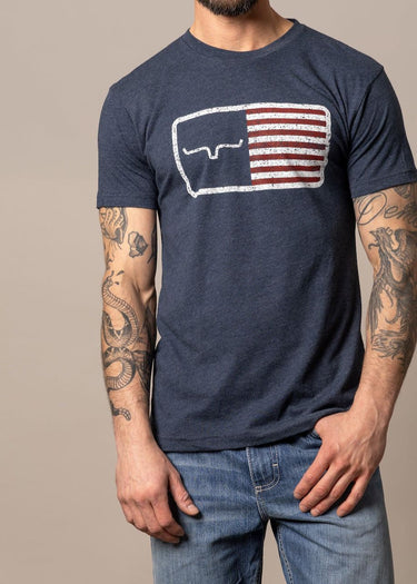detail design American Trucker T-shirt in navy by Kimes Ranch