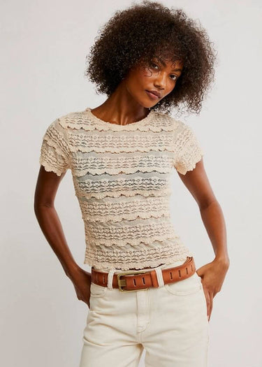 Angelina Lace T-shirt in Tea by Free People