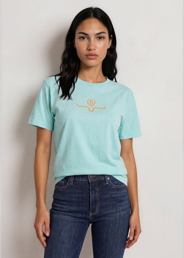 T-shirt donna Lucky B Saddle in light blue di Kimes Ranch