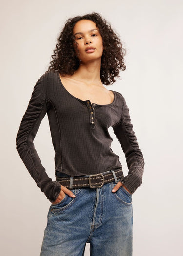 Hope Henley Long Sleeve T-shirt in Black by Free People