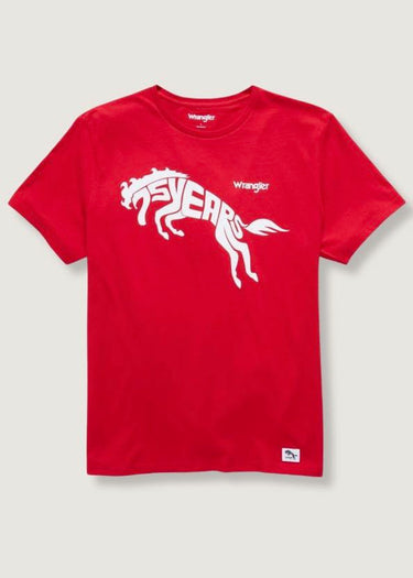 t-shirt rouge Wrangler 75th anniversary pour homme