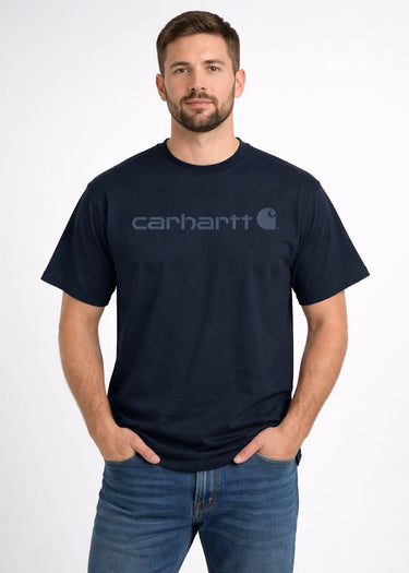 T-Shirt porté Hommes Logo Dearborn Relaxed en Navy|Bleu foncé par Carhartt