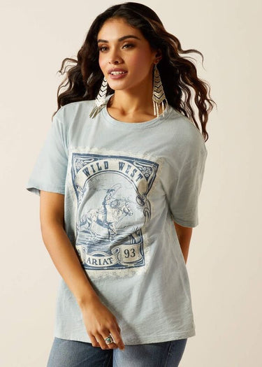Western Wild West Stamp T-shirt in Bleached Blue from Ariat