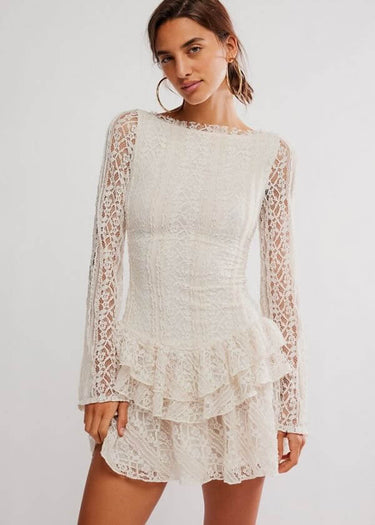 Tabby Lace Mini dress in Tea by Free People