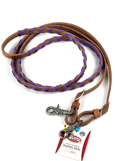 purple leather and nylon barrel reins