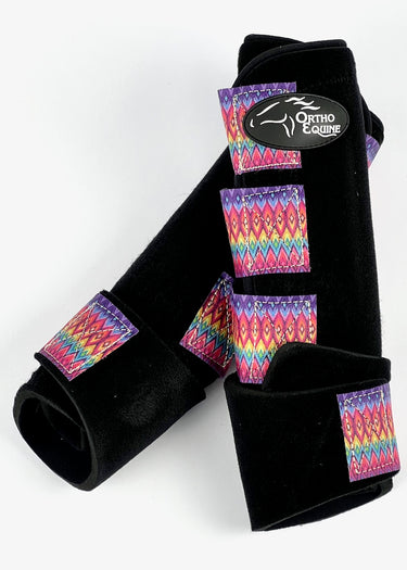 protège-tibias noir pour chevaux western avec motif aztèque par Ortho Equine