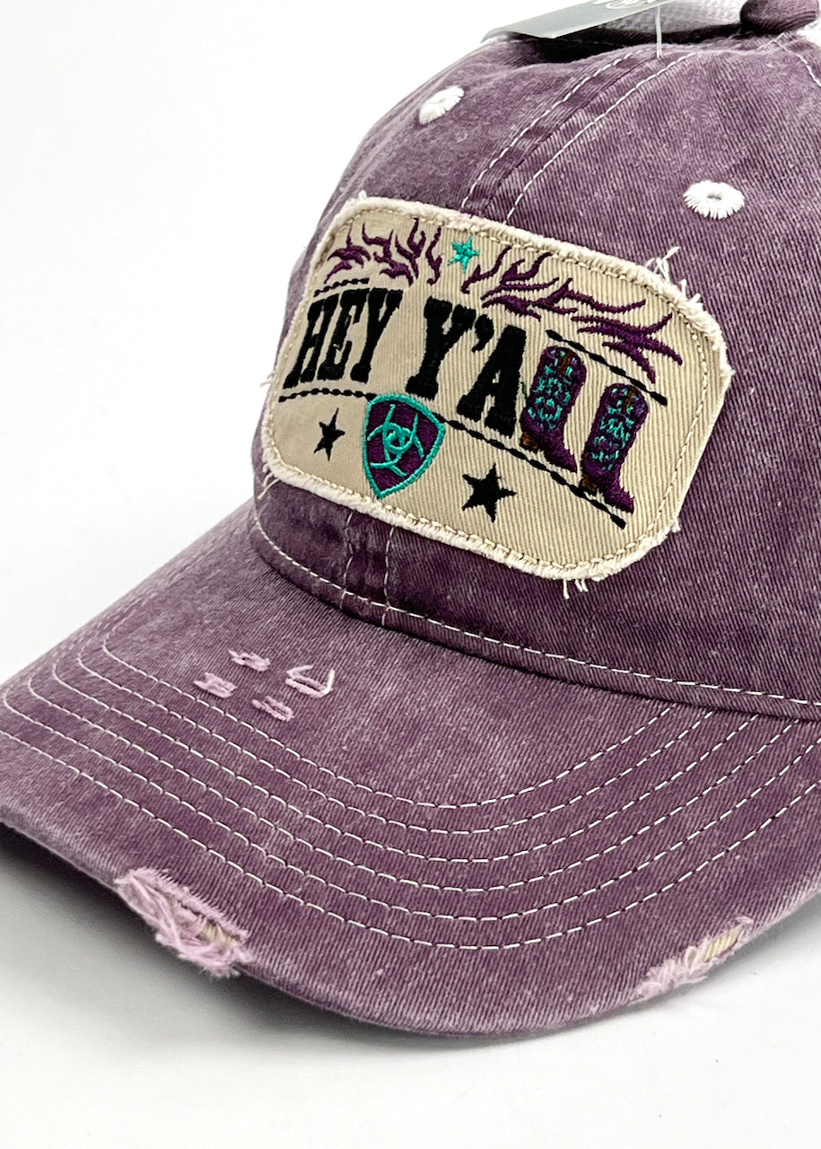 dettaglio salpa Berretto con visiera Hey Y'all Distressed Patch Dark Purple di Ariat