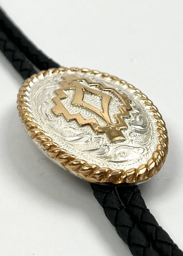 Bolo cowboy Crumrine Argent & Or Concho ovale Aztec Noir