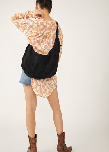 Worn Roma Suede Tote Bag in Black by Free People