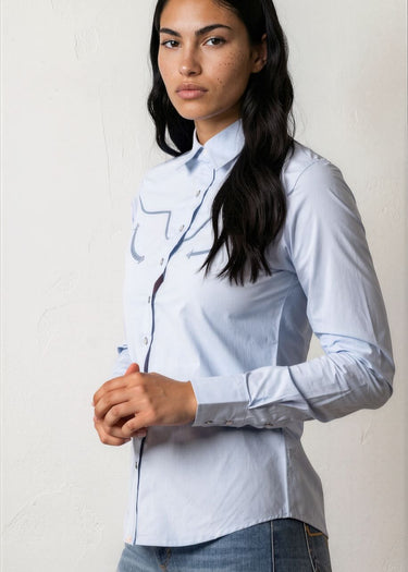 lato Camicia Donna Logo Horn in Light Blue di Kimes Ranch