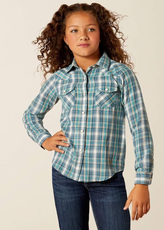 Camicia Western bambina Darla Western in Aquamarine Plaid di Ariat