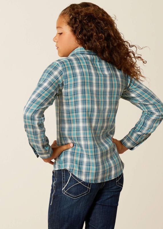 dietro Camicia Western bambina Darla Western in Aquamarine Plaid di Ariat