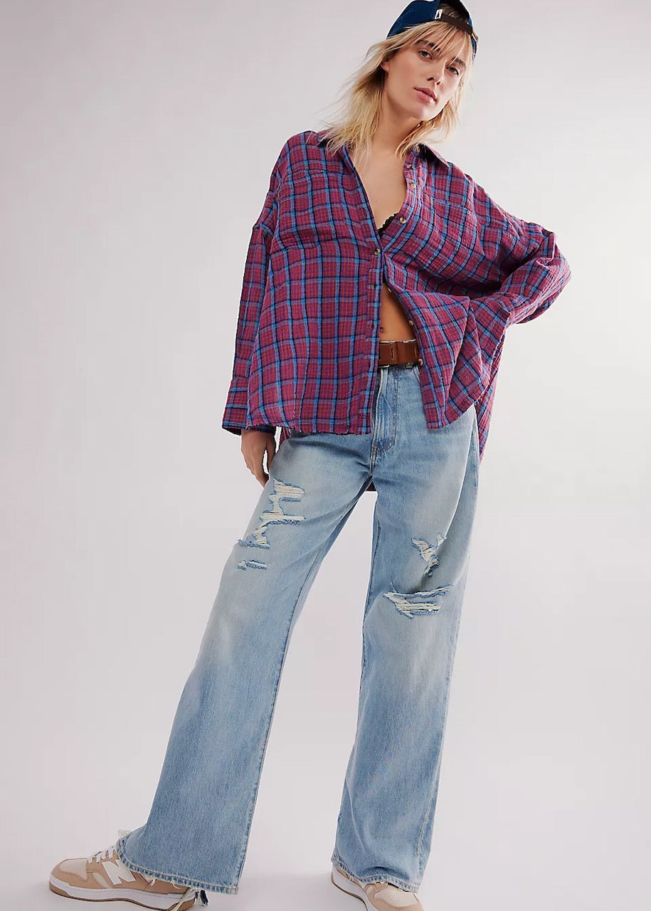 Camicia Cardiff Plaid in Purple Combo combo di Free People