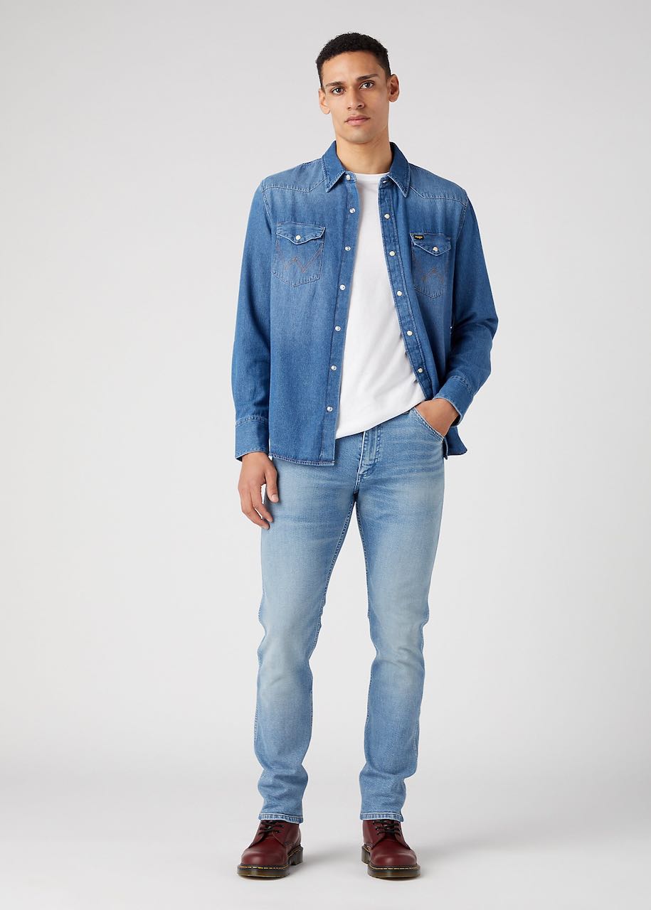 Camicia jeans uomo 27MW Icon Mid Stone di Wrangler