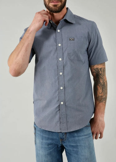 davanti Camicia western uomo maniche corte Linville in Navy di Kimes Ranch