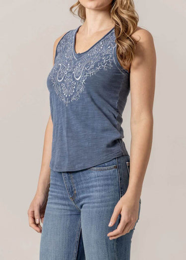 Women's Willa Tank Top Side in Blue by Kimes Ranch