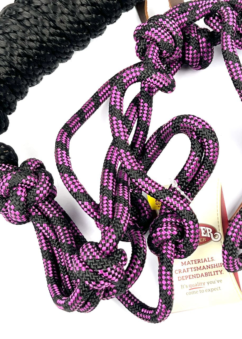 particolare colori cavezza in corda con longhino color viola e nero
