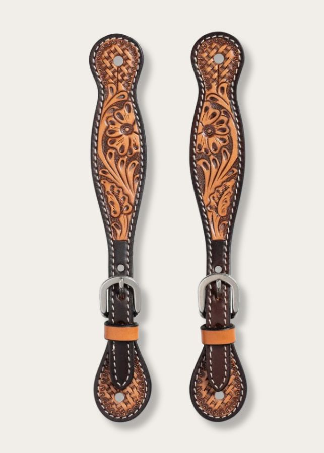 Cinghie per speroni Donna Tooled Floral Basketweave di Turquoise Cross