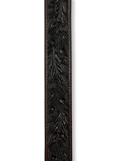 détail design Western Ceinture Homme Tooled Acorn Leaf Dark Mocha by Nocona