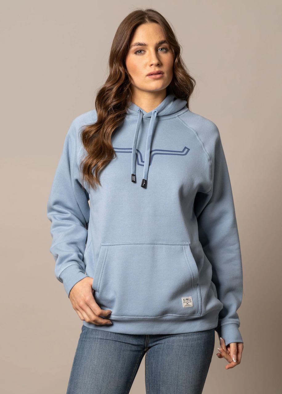 Felpa donna Outlier Hoodie in carbon blue di Kimes Ranch