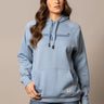 Felpa donna Outlier Hoodie in carbon blue di Kimes Ranch