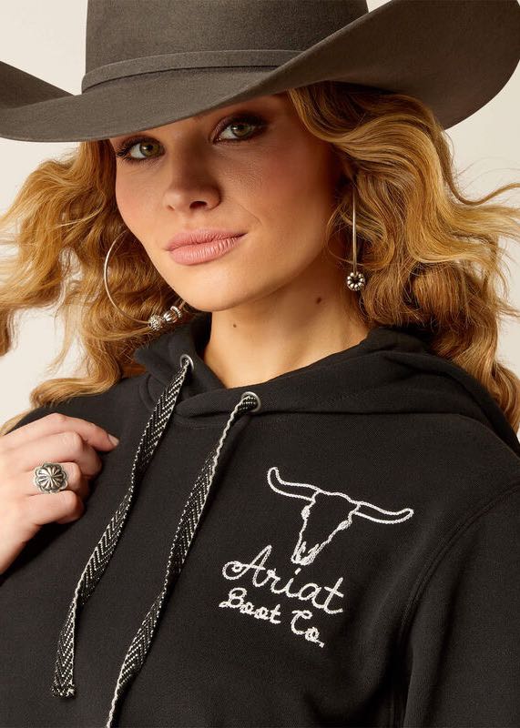 dettaglio ricamo Felpa donna Steer Stitch in Black di Ariat