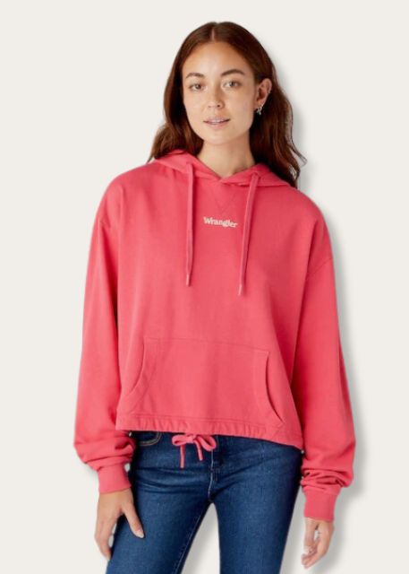 felpa donna drowcord hodie hot pink wrangler indossata