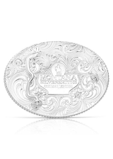 dietro Fibbia Cowboy Classic Two Tone With Longhorn di Montana Silversmith
