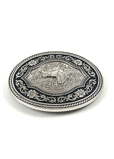 lato Fibbia Cowboy Horse Head Antique Silver by Nocona