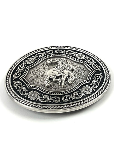 lato Fibbia Cowboy Saddle Bronc Antique Silver by Nocona