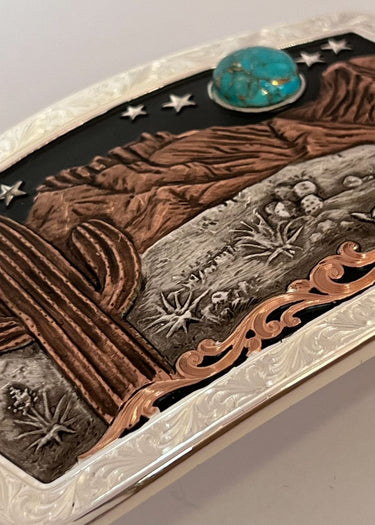 Desert Moon Turquoise Cactus Buckle by Montana Silversmith