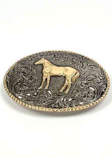 lato Fibbia Western Oval Roped Edge Standing Horse Antique di Nocona