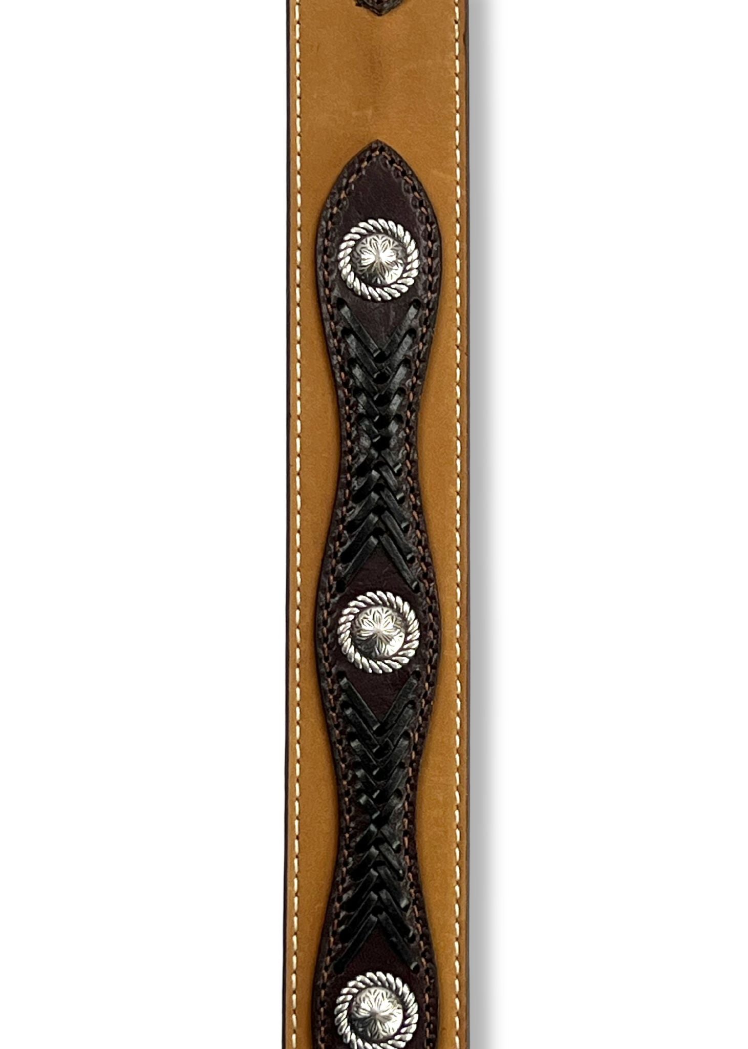 dettaglio concho Cintura Western uomo Floral Embossed Tabs Lacing Brown di Nocona