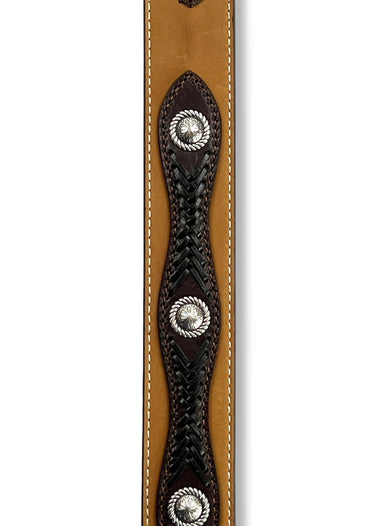 dettaglio concho Cintura Western uomo Floral Embossed Tabs Lacing Brown di Nocona