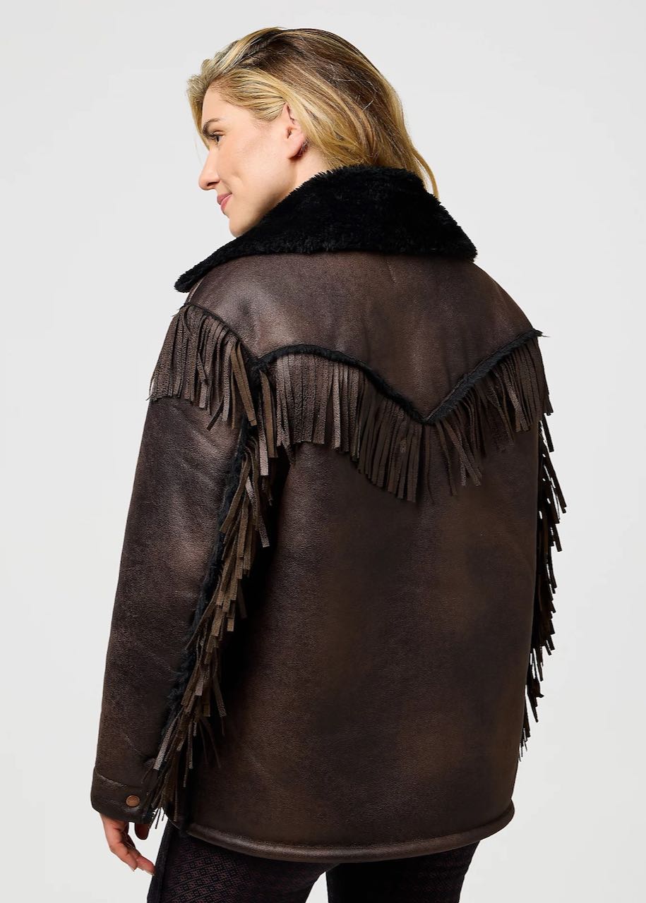 dietro Giacca Relaxed Fringe Wrange in Brown Leather by Wrangler