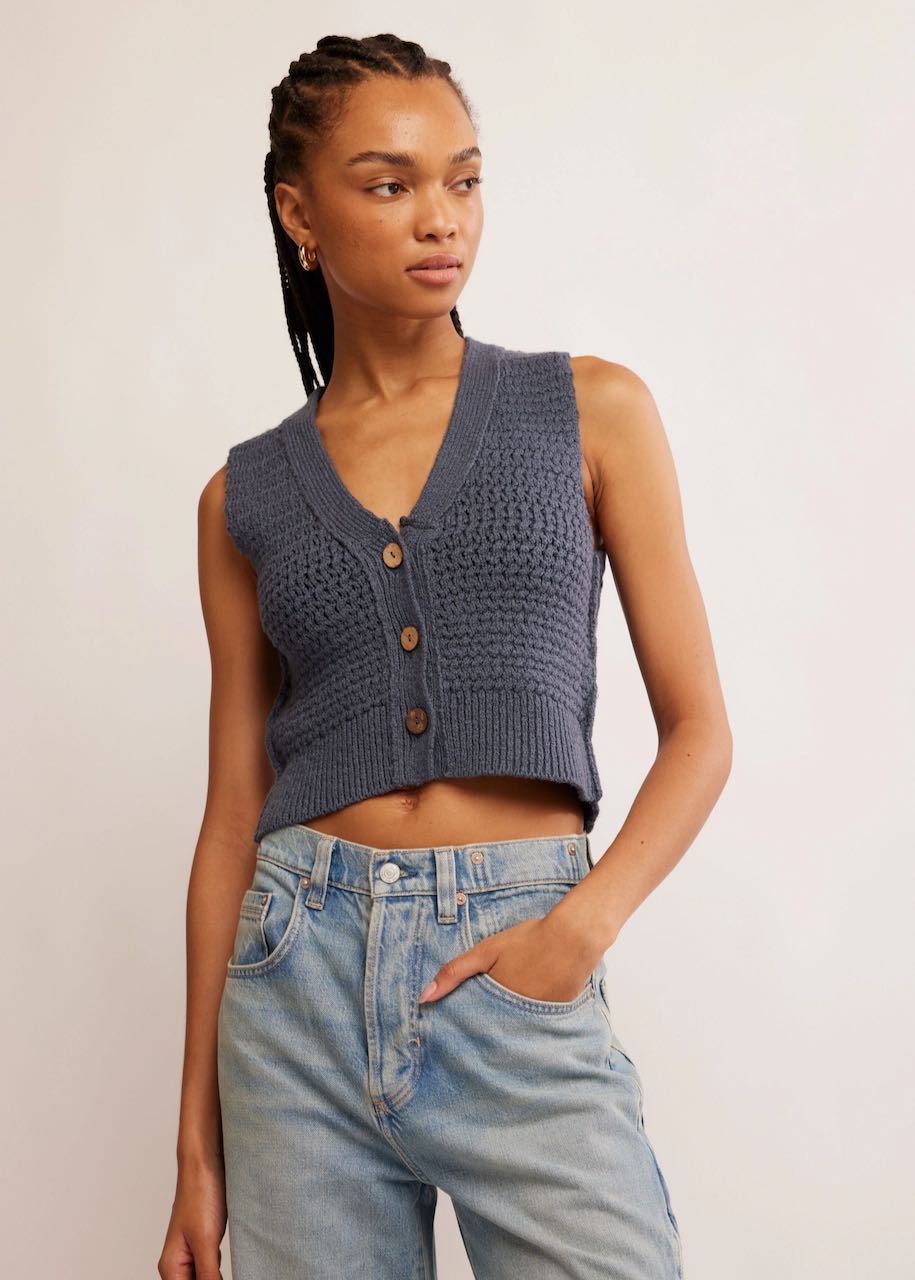 Gilet donna WTF Ava Vest in Vintage Indigo di Free People