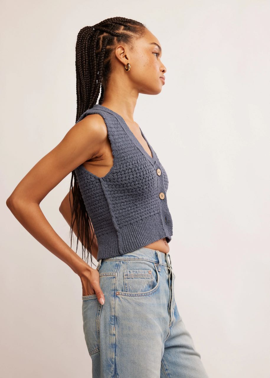 lato Gilet donna WTF Ava Vest in Vintage Indigo di Free People