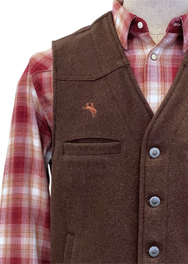 dettaglio logo Gilet uomo Wyoming Wool in Chocolate di Wyoming Traders