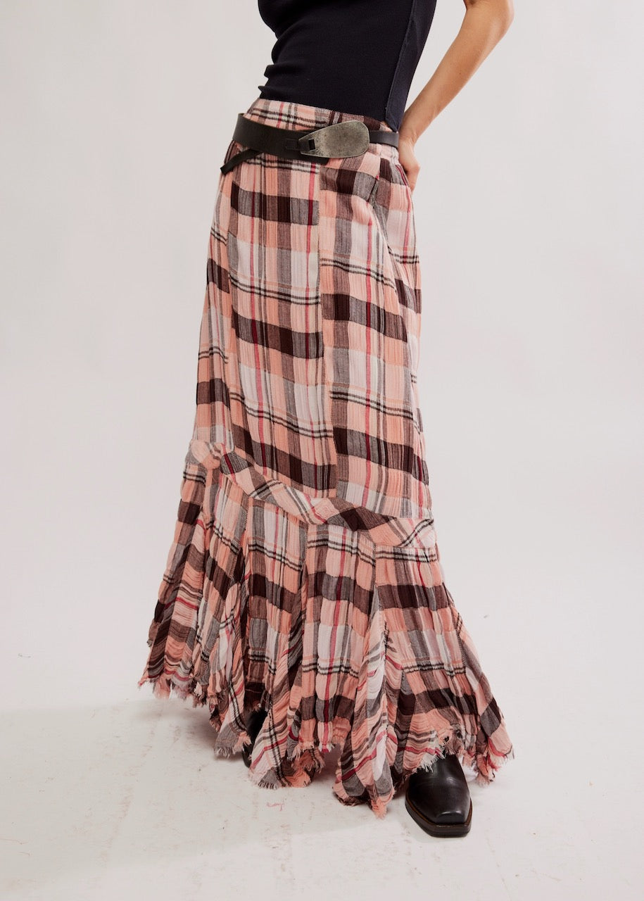 Gonna Bordeaux Plaid Maxi Skirt di Free People