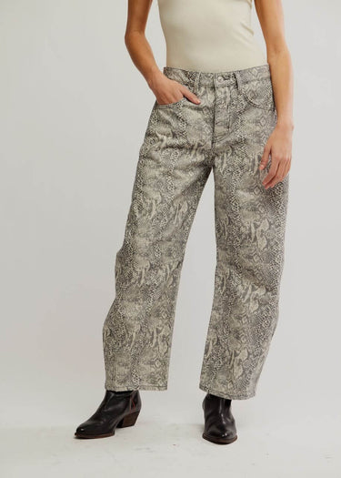 davanti Good Luck Printed Barrel Jeans in Snake Combo by Free People
