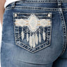 broderie Jeans Grace in LA Bootcut Feather Embellished Pocket in Medium Wash