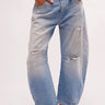 Front Jeans for Women's Good Luck Mid Rise Barrel in Barnyard Blue by Free People