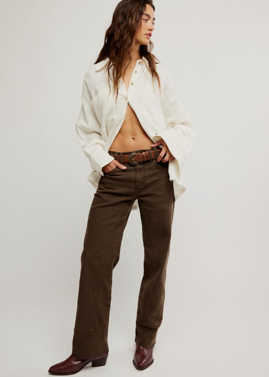 Jeans per donna Risk Tacker Mid Rise Straight workwear brown