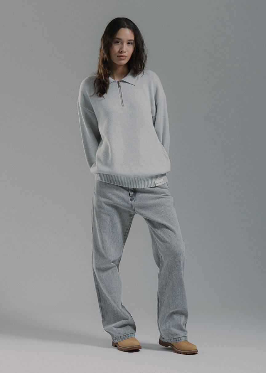 indossato maglia Half Zip Polo Knit Heather Grey by Cat