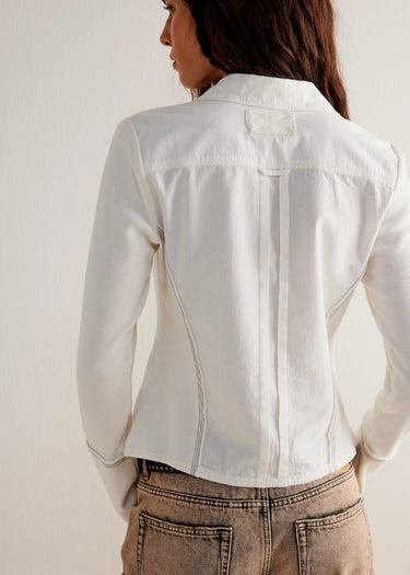 Behind Long-sleeve Tiny Woven Top in Optic White by Free People