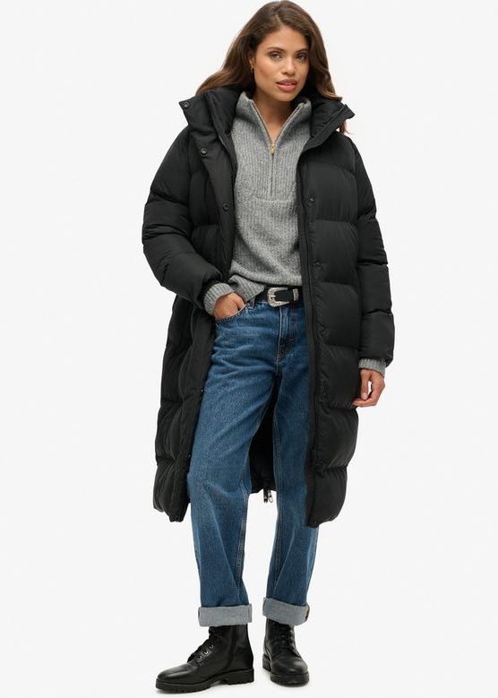 Piumino lungo con Cappuccio in Black by Superdry