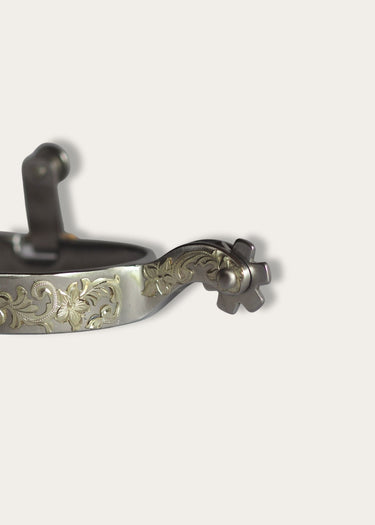 detail Weaver Leather's German Silver Floral Trim steel-colored women's spurs
