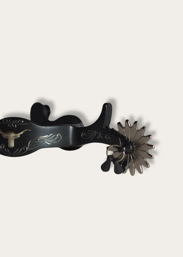 besondere Sporen Spurs Man Show mit eingraviertem Floral Trim und Longhorn von Weaver Leder