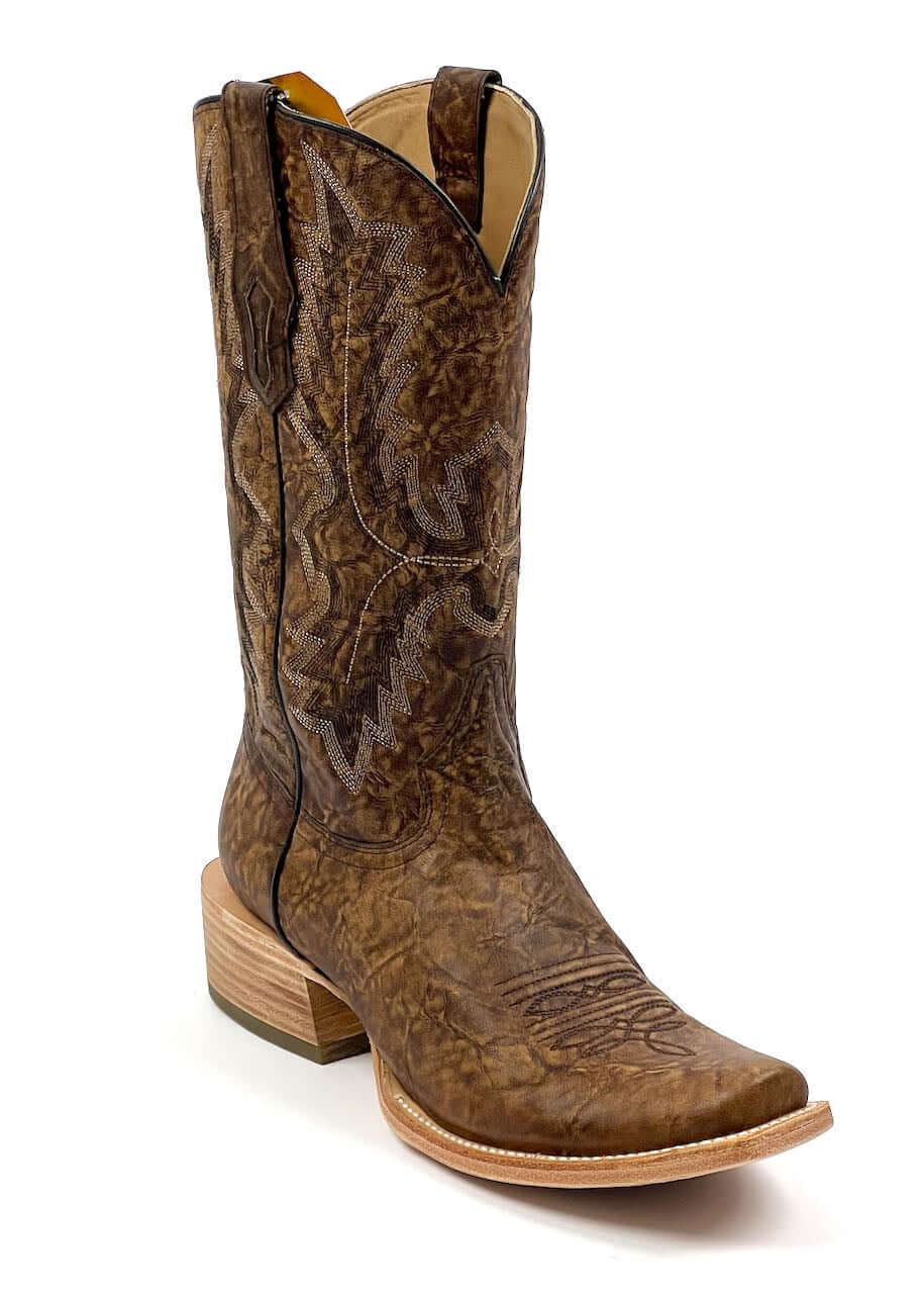 Men's Cowboy Boots Model A4229 by Corral in caramel-brown with embroidered design and narrow square toe.